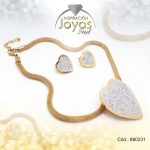 Conjunto de Acero Dama Cadena + Dije + Zarcillo Corazón 2 Tonos - 880231