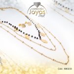 Conjunto de Acero Dama Gargantilla + Zarcillo Mano de Fátima Dorado Piedra Negro - 880233