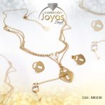 Conjunto de Acero Dama Gargantilla + Dije + Zarcillo Corazón Dorado Circón - 880236