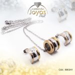 Conjunto de Acero Dama Cadena + Dije + Zarcillo Circulo 3 Tonos - 880241