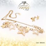 Conjunto de Acero Dama Cadena + Dije + Zarcillo Estrella Dorado Nacar - 880242