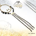 Conjunto de Acero Dama Gargantilla + Zarcillo Esfera Dorado Piedra Negro - 880244