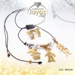 Conjunto de Acero Dama Cadena + Dije + Zarcillo Niños 3 Tonos Cuero Negro - 880246