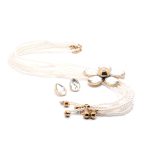 Conjunto de Acero Dama Gargantilla + Dije + Zarcillo Flor Color Perla Blanco - 880265