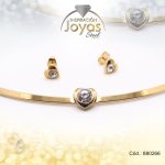 Conjunto de Acero Dama Gargantilla + Dije + Zarcillo Corazón Dorado - 880266