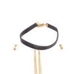 Conjunto de Acero Dama Gargantilla + Zarcillo Esfera Dorado Cuero - 880270