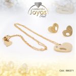 Conjunto de Acero Dama Cadena + Dije + Zarcillo Corazón # 15 Dorado Circón - 880271