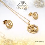 Conjunto de Acero Dama Cadena + Dije + Zarcillo Circulo # 15 Dorado Circón - 880272
