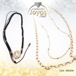 Conjunto de Acero Dama Gargantilla + Dije Virgen La Milagrosa Dorado Piedra Negro - 880294