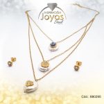 Conjunto de Acero Dama Gargantilla + Dije + Zarcillo Ojo Turco Dorado Piedra Blanco - 880295