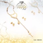 Conjunto de Acero Dama Cadena + Dije + Zarcillo Corazón y Cruz 3 Tonos Circón - 880300