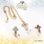 Conjunto de Acero Dama Cadena + Dije + Zarcillo Cruz Dorado Circón - 880302
