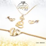 Conjunto de Acero Dama Cadena + Dije + Zarcillo Corazón Dorado Circón - 880303