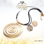 Conjunto de Acero Dama Cadena + Dije + Zarcillo Espiral Negro Cuero Negro - 880314