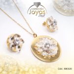 Conjunto de Acero Dama Cadena + Dije + Zarcillo Circulo Dorado Circón - 880320