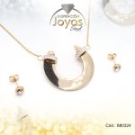 Conjunto de Acero Dama Cadena + Dije + Zarcillo Solitario Dorado Micro Circón - 880324