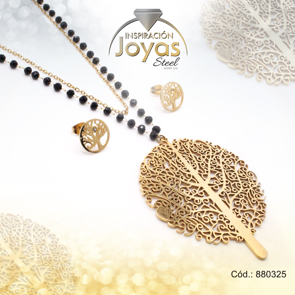 880325 Conjunto de Acero Dama Cadena + Dije + Zarcillo Arbol Dorado Circón - 880325 - Imagen 1