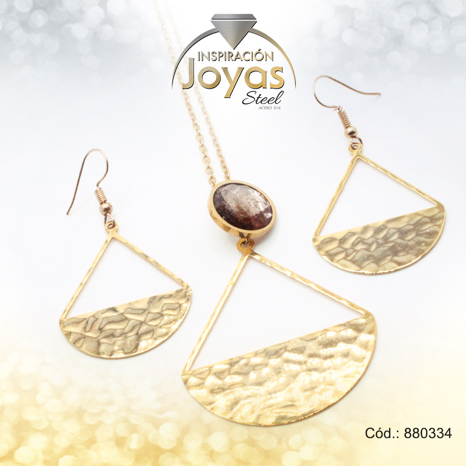 880334 Conjunto de Acero Dama Cadena + Dije + Zarcillo Triangulo Dorado - 880334 - Imagen 1