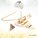 Conjunto de Acero Dama Cadena + Dije + Zarcillo Triangulo Dorado - 880335