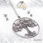 Conjunto de Acero Dama Cadena + Dije + Zarcillo Arbol Plateado Circón - 880344