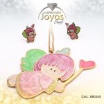 Conjunto de Acero Dama Cadena + Dije + Zarcillo Angel Dorado Esmalte Multi Color - 880345