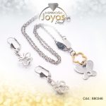 Conjunto de Acero Dama Cadena + Dije + Zarcillo Mariposa 2 Tonos Circón - 880346