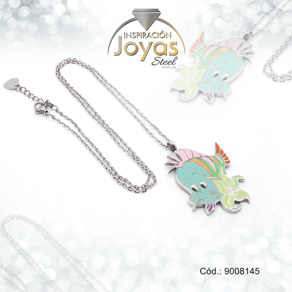 9008145 Cadena de Acero Plateado Con Dije Pez Esmalte Multi Color Medida 45 cm - 9008145 - Imagen 1