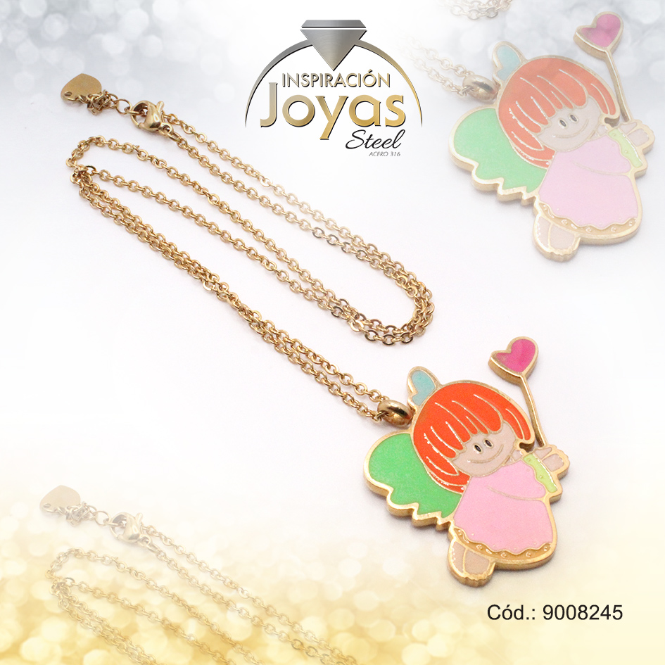 9008245 Cadena de Acero Dorado Con Dije Angel Esmalte Multi Color Medida 45 cm - 9008245 - Imagen 1