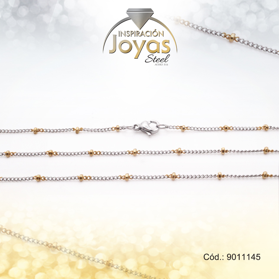 9011145 Cadena de Acero Dama 2 Tonos Tejido Barbado Alterna con Esfera Medida 45 cm - 9011145 - Imagen 1