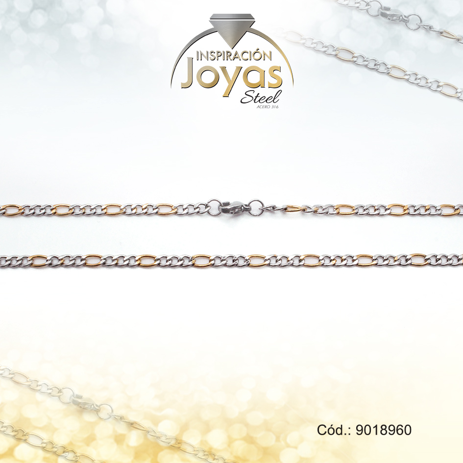 9018660 Cadena de Acero Caballero 2 Tonos Tejido Figaro Medida 60 cm - 9018660 - Imagen 1
