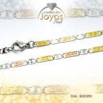 Cadena de Acero Dama 3 Tonos Tejido Valentino Alterna con Lamina  Medida 50 cm - 9020950