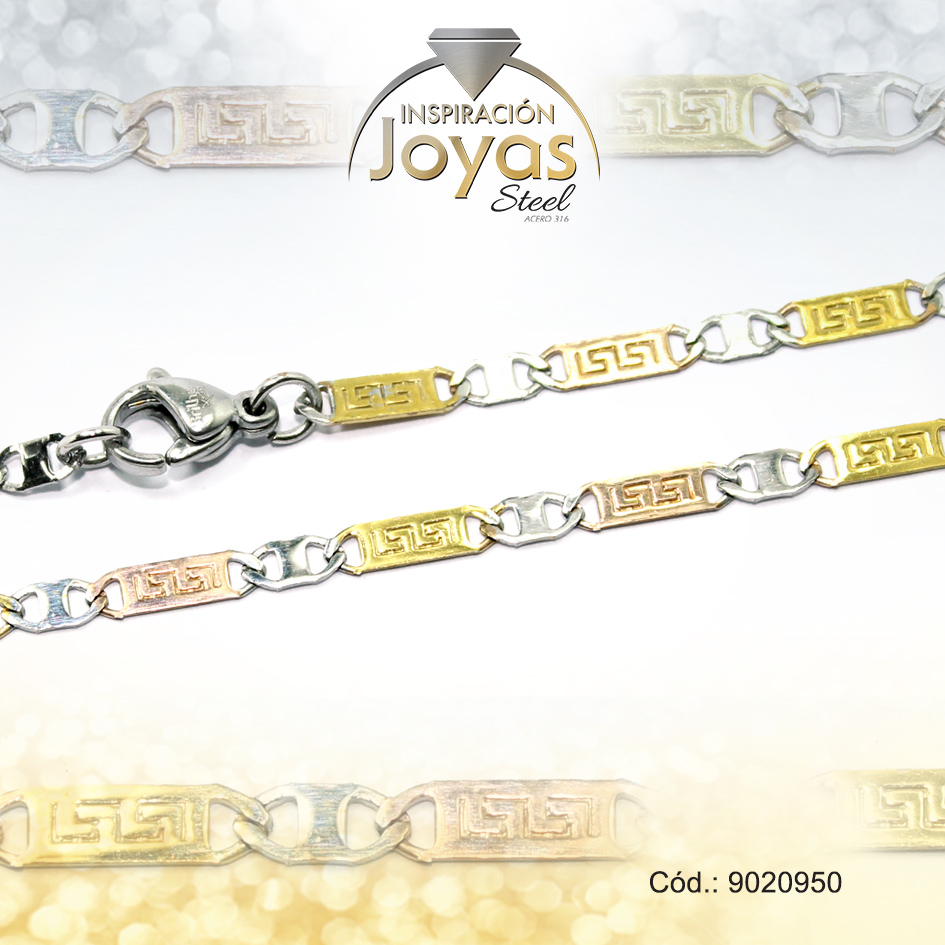 9020950 Cadena de Acero Dama 3 Tonos Tejido Valentino Alterna con Lamina Medida 50 cm - 9020950 - Imagen 1