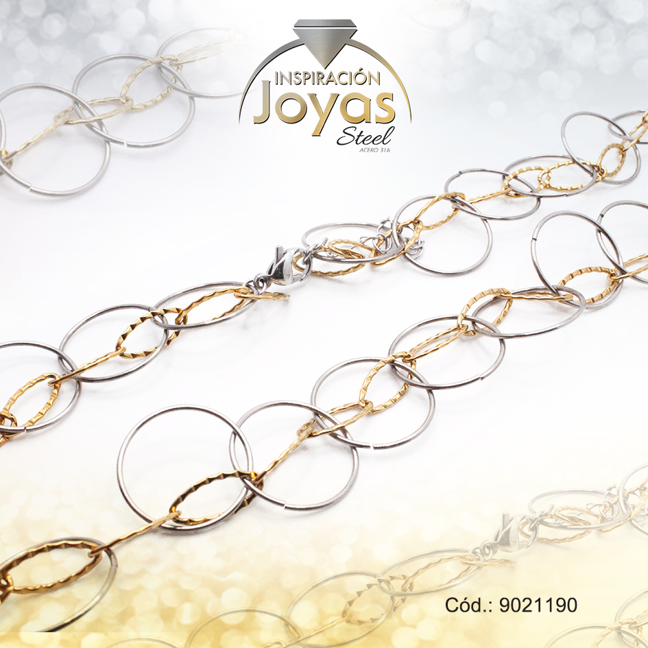 9021190 Cadena de Acero Dama 2 Tonos Tejido Círculo Alterna con Óvalos Medida 90 cm - 9021190 - Imagen 1
