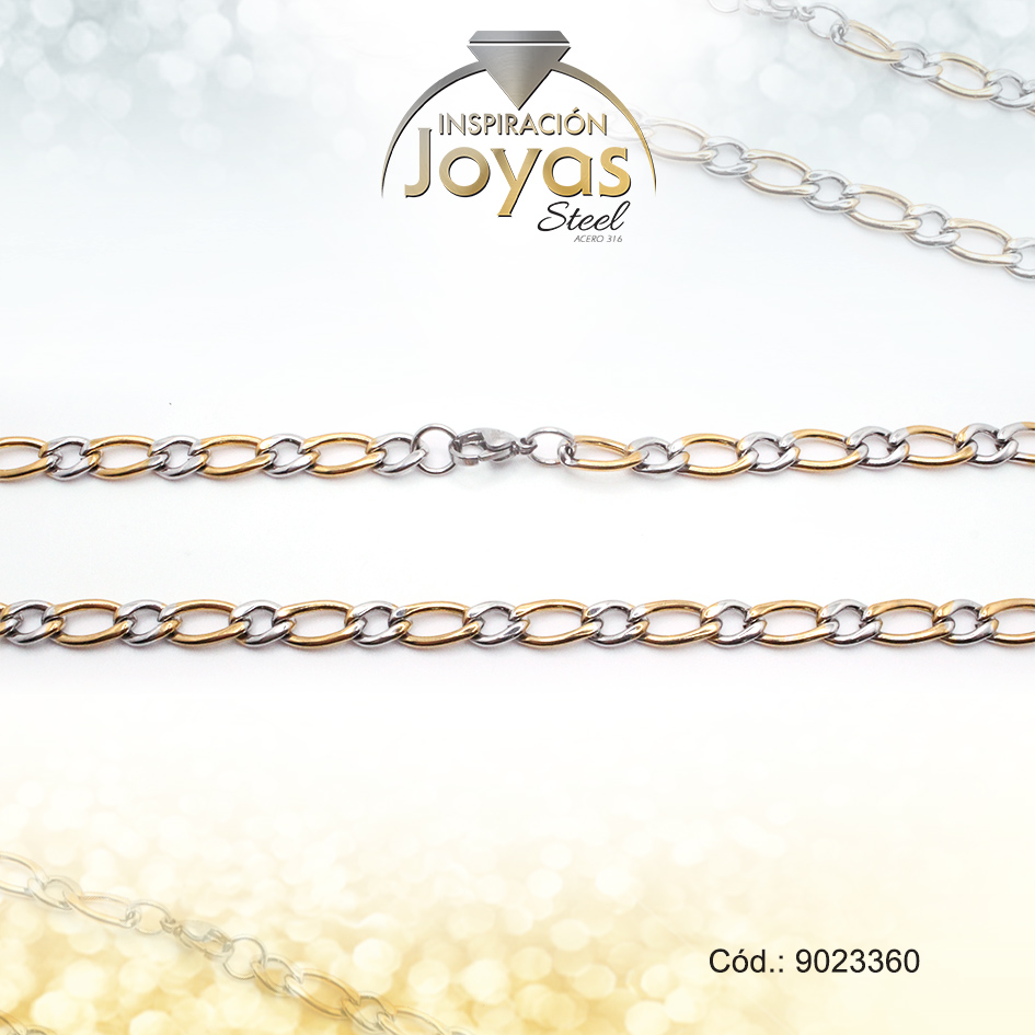 9023360 Cadena de Acero Caballero 2 Tonos Tejido Barbado Alterno 1 x 1 Medida 60 cm - 9023360 - Imagen 1
