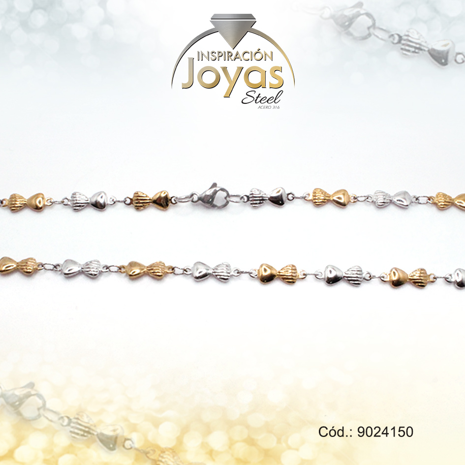 9024150 Cadena de Acero Dama 2 Tonos Tejido Corazón Doble Medida 50 cm - 9024150 - Imagen 1