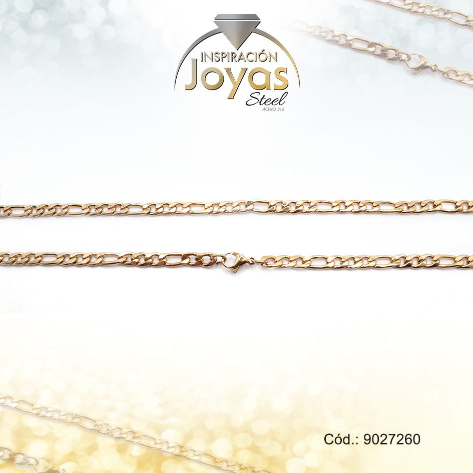 9027260 Cadena de Acero Caballero Dorado Tejido Figaro Medida 60 cm - 9027260 - Imagen 1