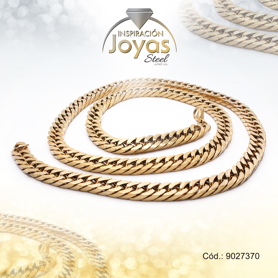 9027370 Cadena de Acero Caballero Dorado Tejido Eslabón Cubano Medida 70 cm - 9027370 - Imagen 1