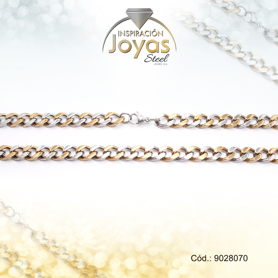 9028070 Cadena de Acero Caballero 2 Tonos Tejido Barbado Medida 70 cm - 9028070 - Imagen 1