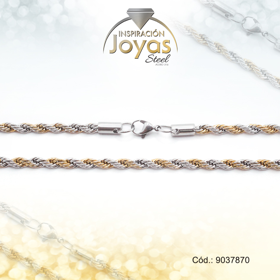 9037870 Cadena de Acero Caballero 2 Tonos Tejido Cordón Salomónico Medida 70 cm - 9037870 - Imagen 1