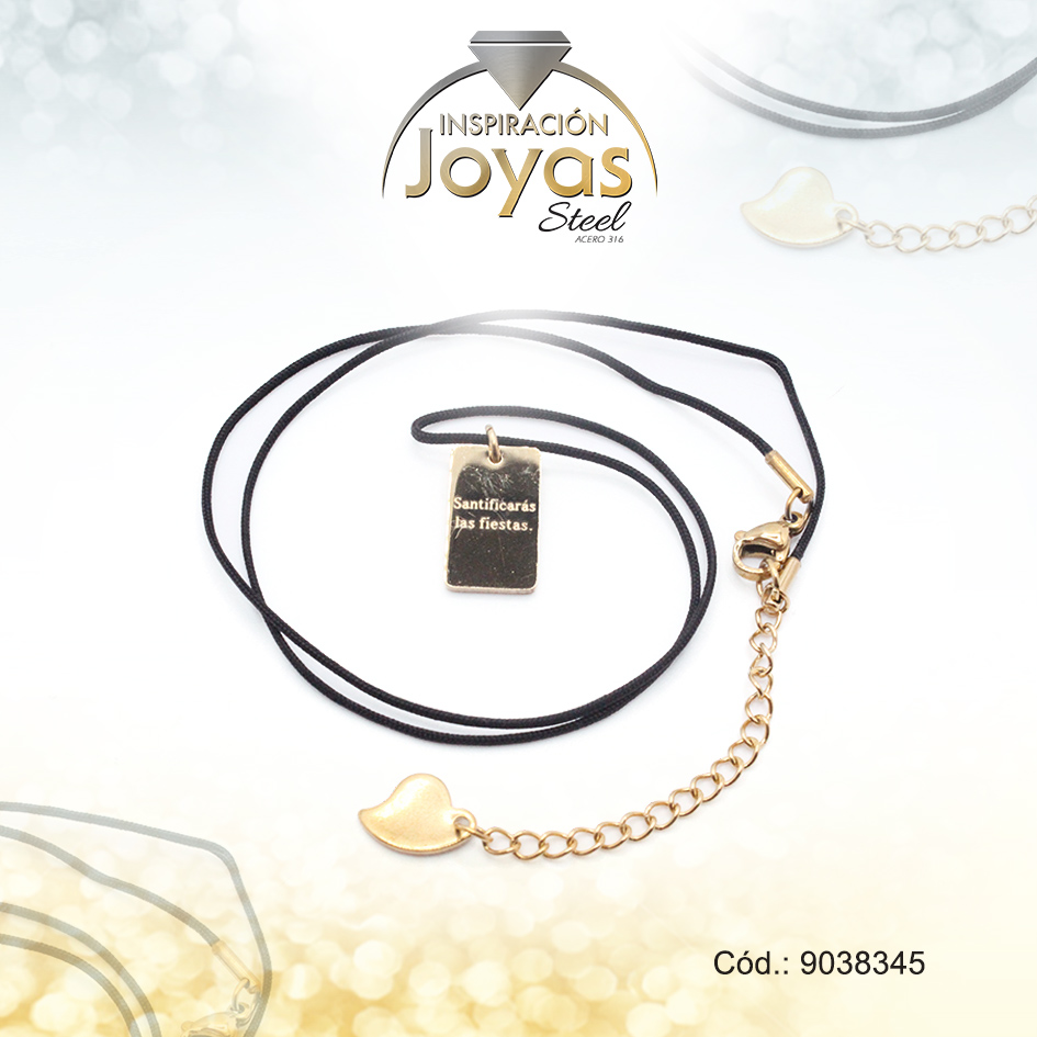 9038345 Cadena de Acero Cordón Dorado Poliéster Placa Mandamientos Medida 45 cm - 9038345 - Imagen 1