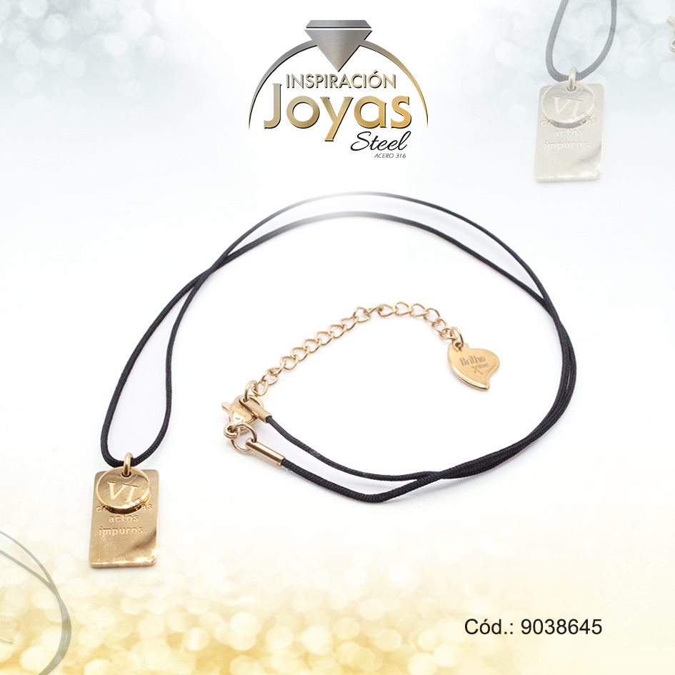 9038645 Cadena de Acero Cordón Dorado Poliéster Placa Mandamientos Medida 45 cm - 9038645 - Imagen 1