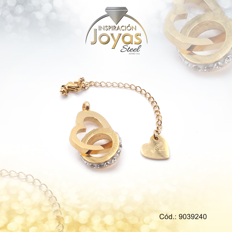 9039240 Cadena de Acero Dorado Hilo Nylon Corazón y Círculo con circón Medida 40 cm - 9039240 - Imagen 1