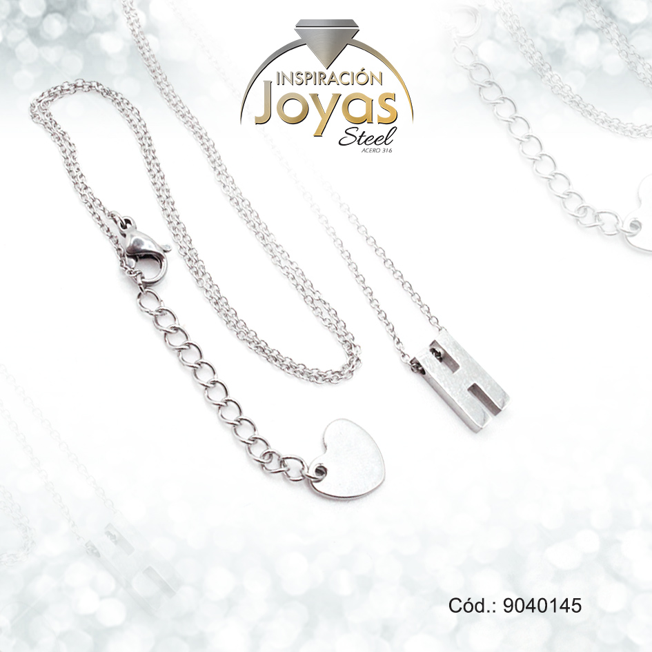 9040145 Cadena de Acero Plateado Con Dije Letra H Medida 45 cm - 9040145 - Imagen 1