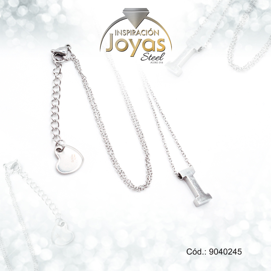 9040245 Cadena de Acero Plateado Con Dije Letra I Medida 45 cm - 9040245 - Imagen 1