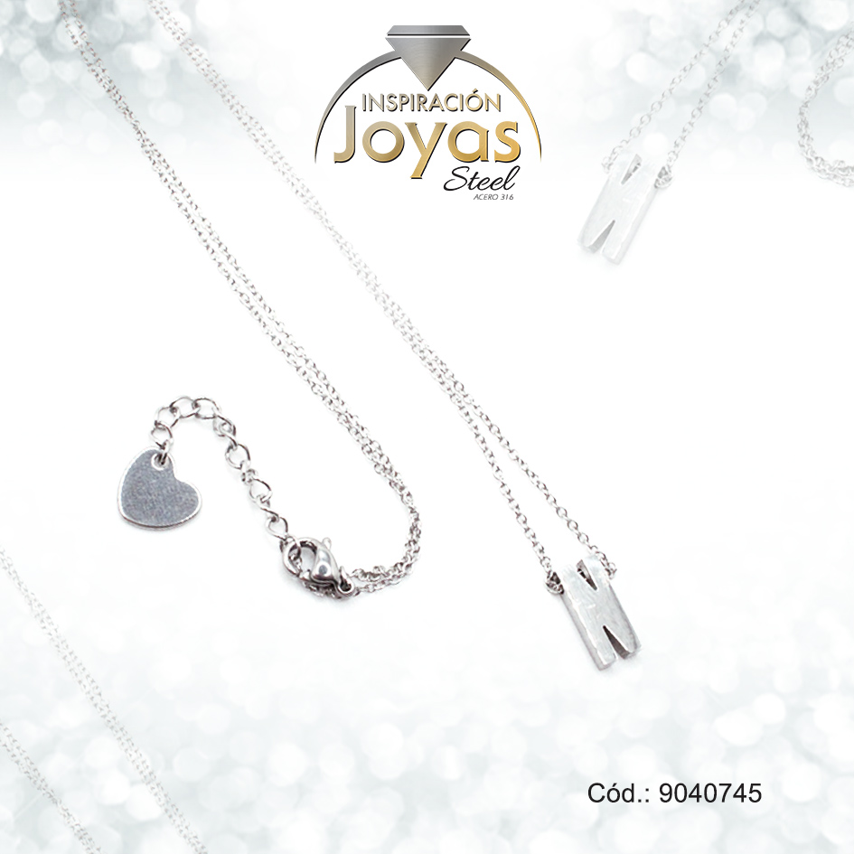 9040745 Cadena de Acero Plateado Con Dije Letra N Medida 45 cm - 9040745 - Imagen 1