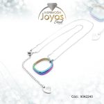 Cadena de Acero Plateado Con Dije Óvalo de Arcoiris efecto Luminoso Esmalte Medida 40 cm - 9042240