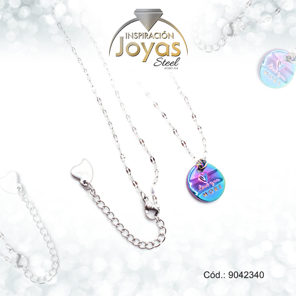 9042340 Cadena de Acero Plateado Con Dije Medalla Arcoiris efecto Luminoso Esmalte Medida 40 cm - 9042340 - Imagen 1