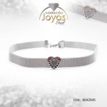 Cadena de Acero Choker Plateado Malla Corazón Medida 45 cm - 9042945