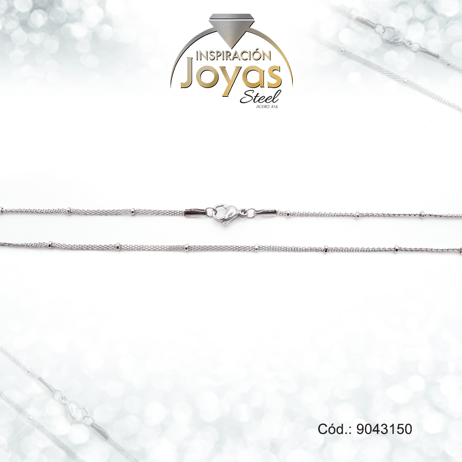 9043150 Cadena de Acero Dama Plateado Tejido Cola Topo Alterno con Esfera Medida 50 cm - 9043150 - Imagen 1