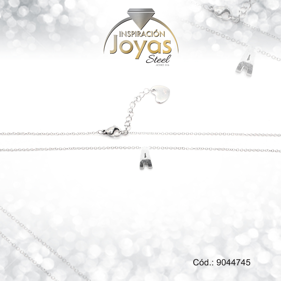 9044745 Cadena de Acero Plateado Con Dije Letra A Medida 45 cm - 9044745 - Imagen 1